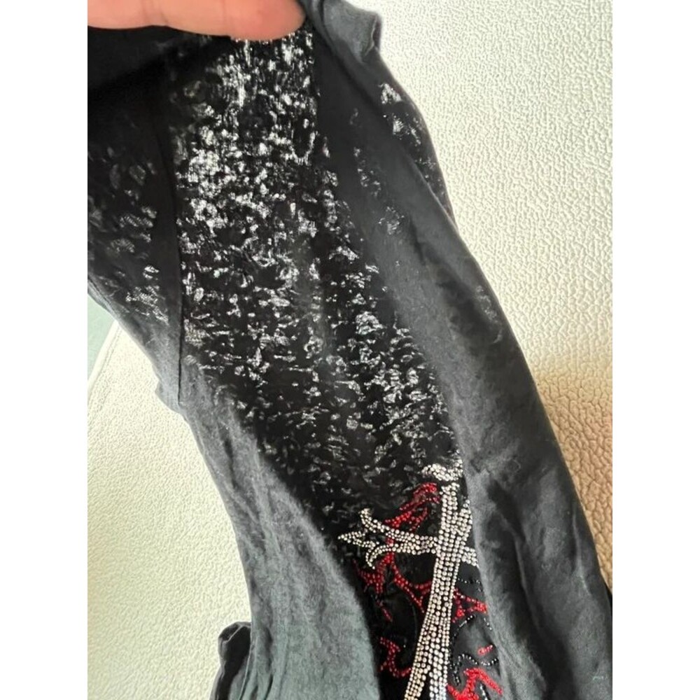 Vintage Y2K Exist Rhinestone Cross Black Biker Tshirt Cotton Blend Womens Medium - Picture 2 of 9